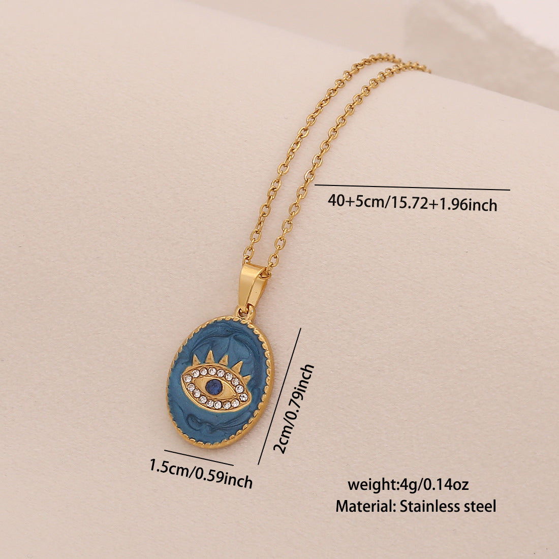 Collana con Ciondolo Occhio Geometrico da Donna con Finitura Smaltata in Acciaio Inossidabile e Acciaio al Titanio su Catena a O