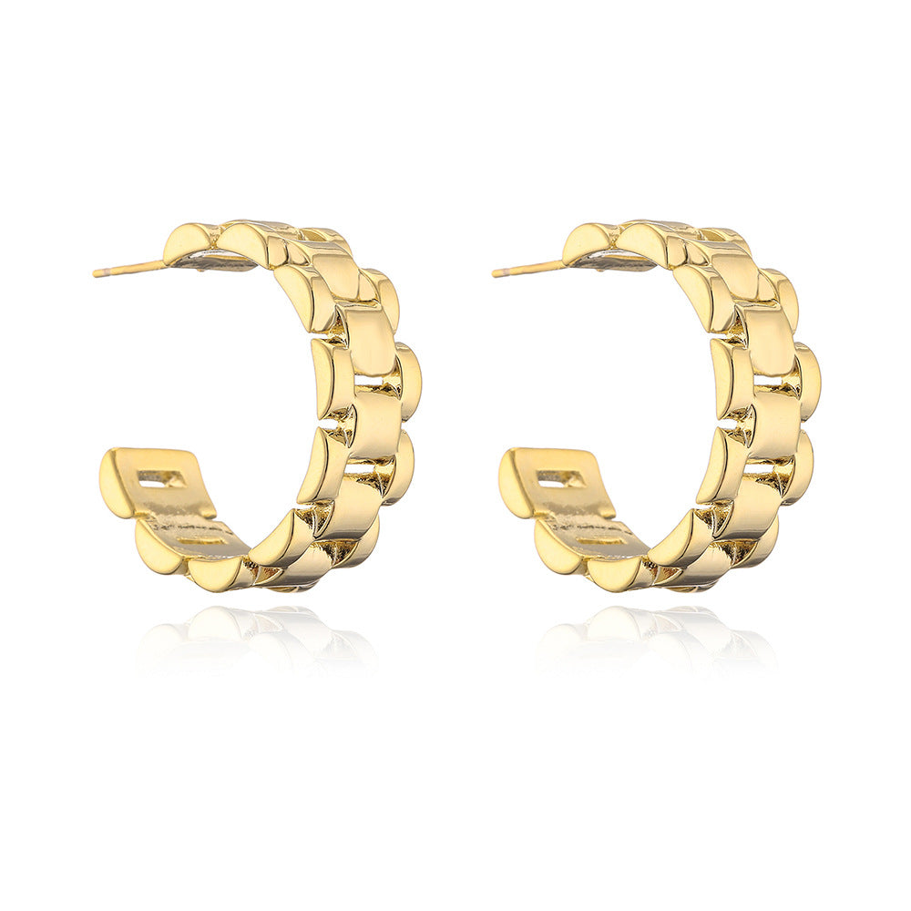 Minimalist Geometric C-Shaped Copper Earrings with 18K Gold Plating for Women