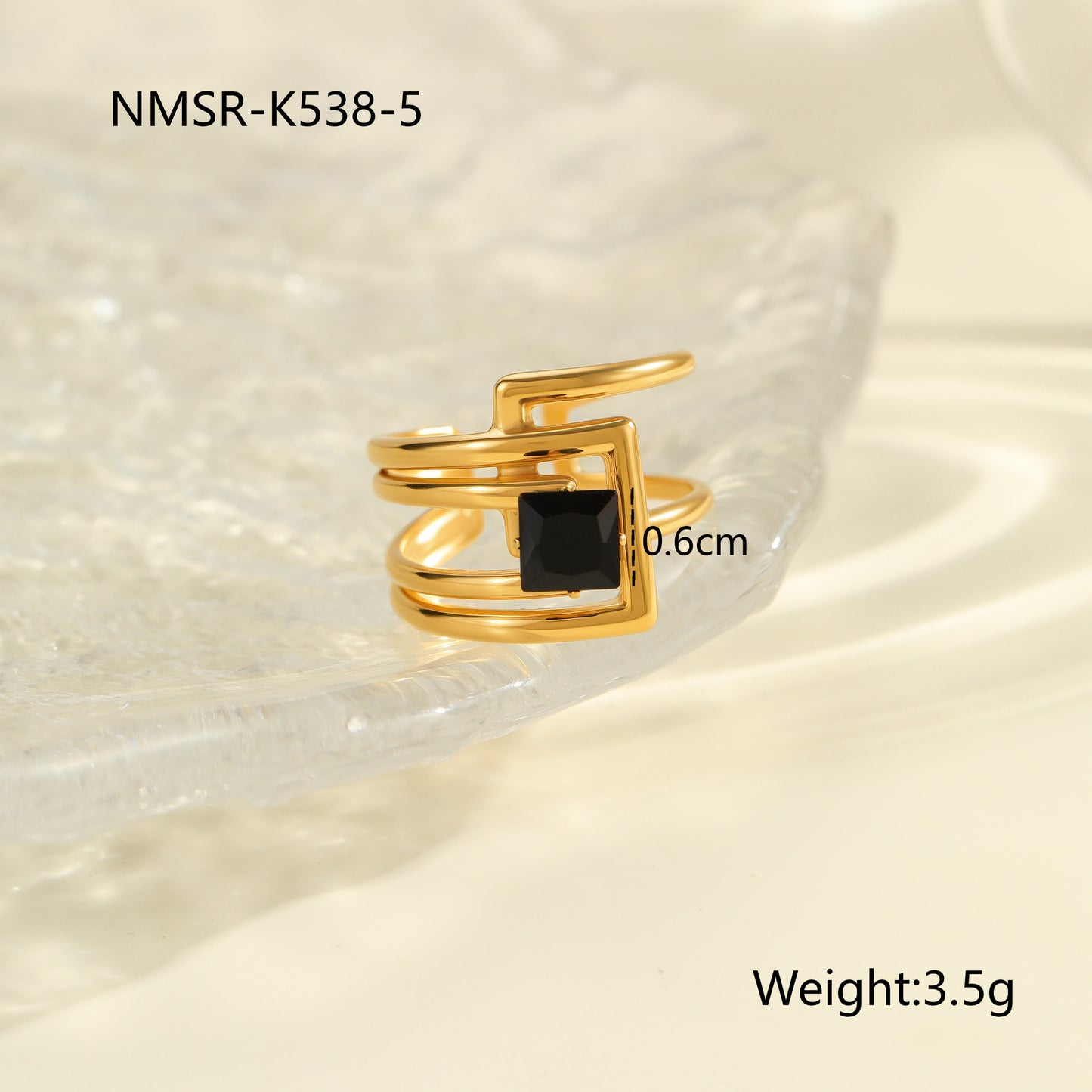 Anillo de acero titanio geométrico minimalista con incrustaciones de diamantes de imitación, banda abierta ajustable para mujer
