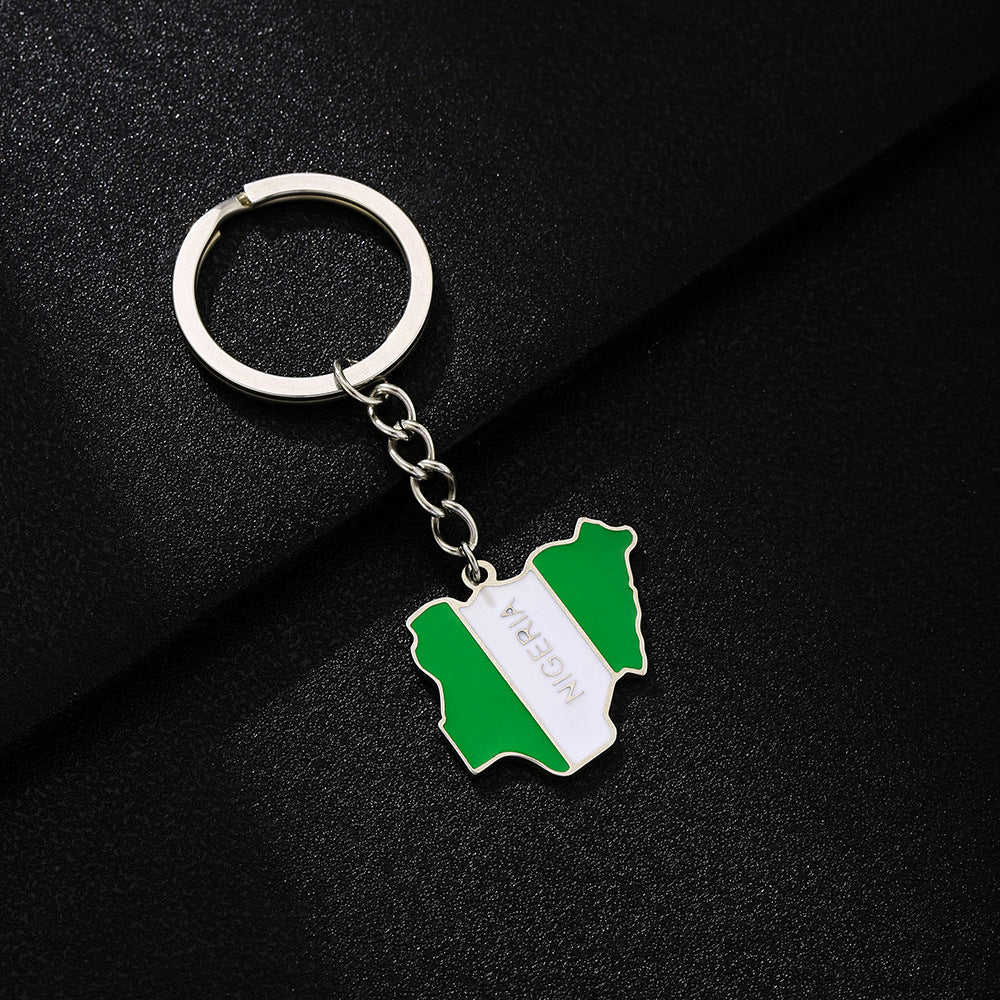 Portachiavi con mappa della bandiera nigeriana in stile europeo Ciondolo in acciaio inossidabile Accessorio decorativo etnico unisex