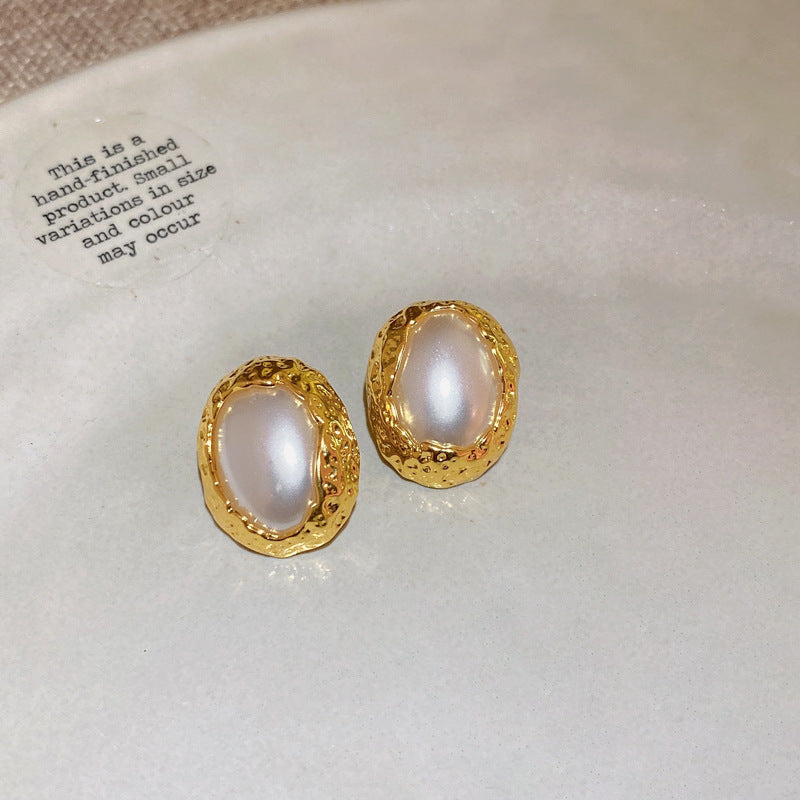 Eleganti Orecchini a Perno da Donna in Stile Francese Vintage con Zirconi Geometrici e Perle Imitazione