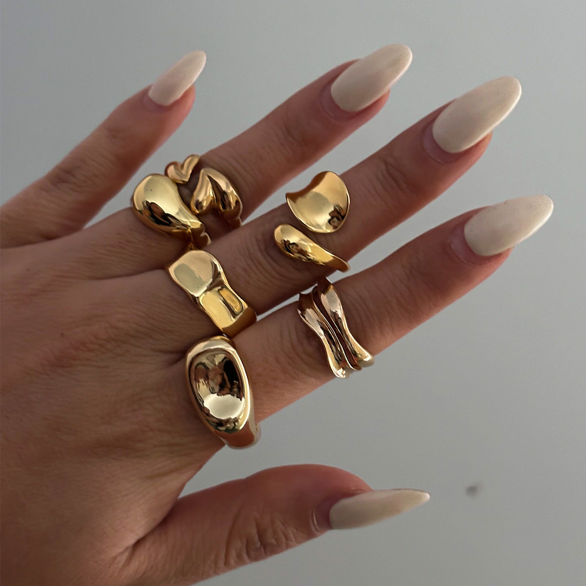 Fashion Minimalist Geometric Alloy Plated Open Ring Set for Women