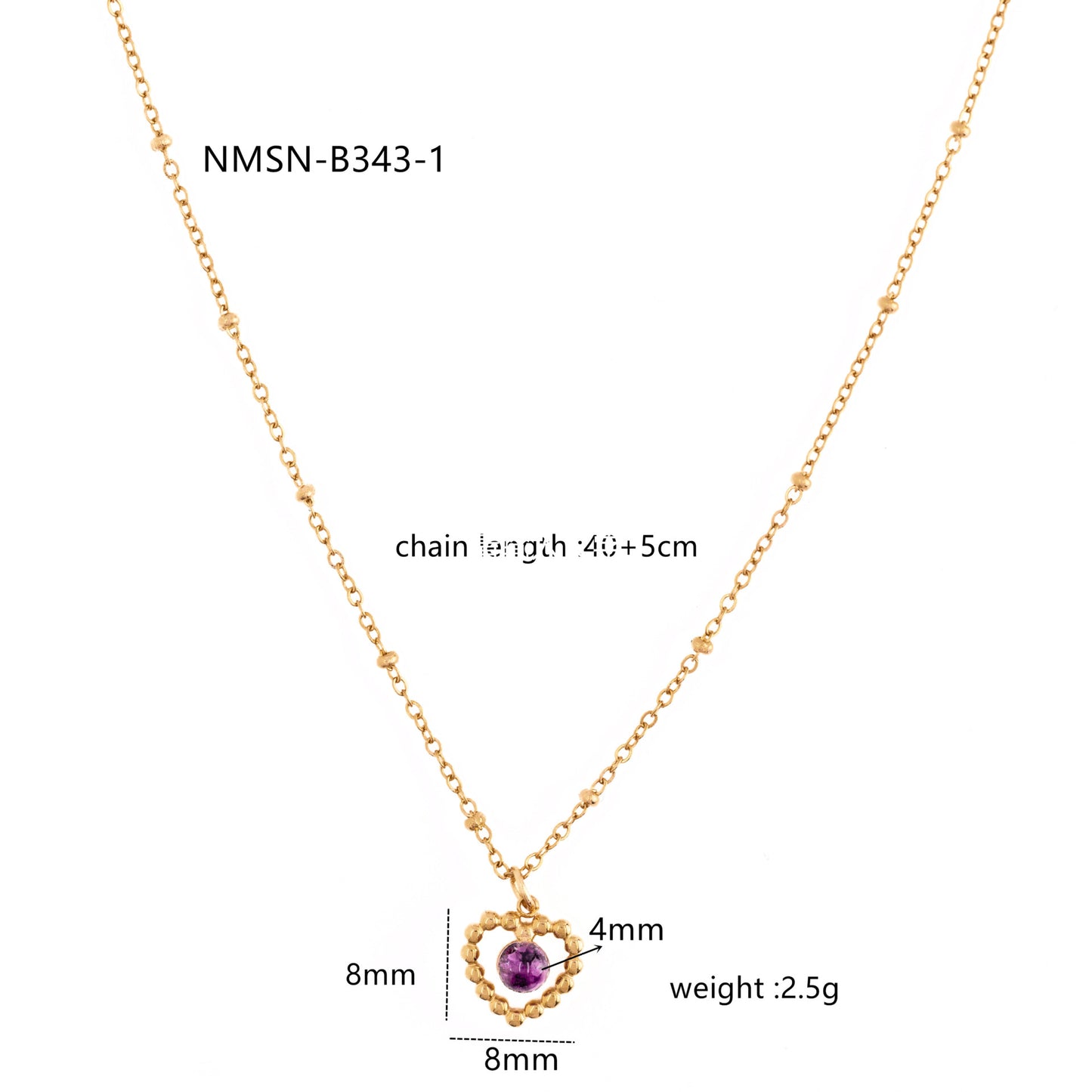 Elegante Collar con Colgante de Corazón Calado de Acero de Titanio con Incrustaciones de Piedra Natural Morada para Mujer