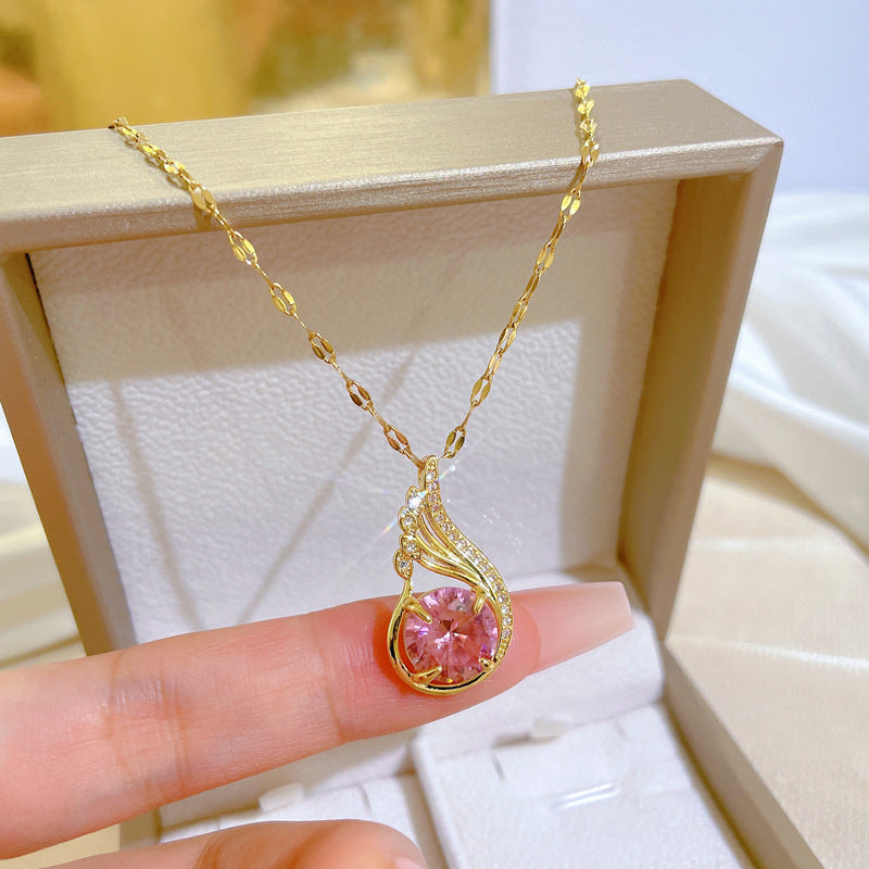 Luxury Sweet Fresh Geometric Necklace for Women Stainless Steel Chain with Copper Pendant