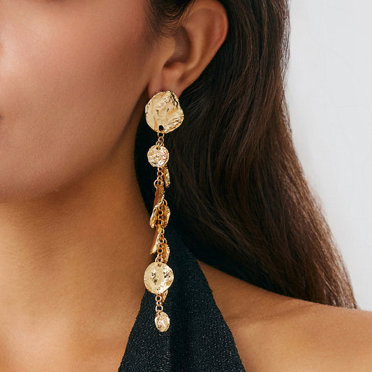 Pendientes colgantes minimalistas de disco redondo geométrico para mujer con aleación chapada de textura martillada y postes de acero inoxidable