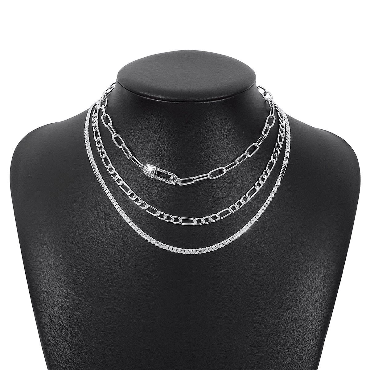 Sweet and Edgy Geometric Pendant Necklace with Micro-Pavé Rhinestones, Electroplated Iron Alloy Base, Delicate Clavicle Chain for Women
