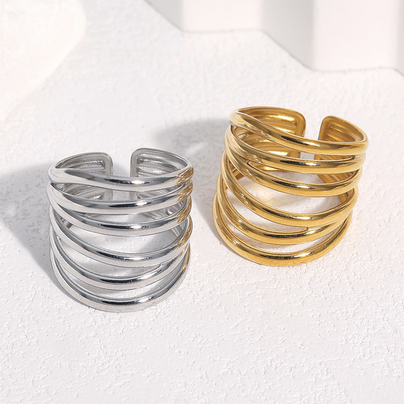 Minimalist Geometric Hollow Line Open Ring 18K Gold Plated Stainless Steel for Women