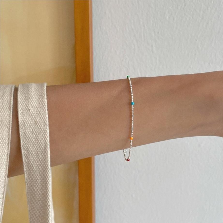 Minimalist Geometric Beaded Bracelet in 925 Sterling Silver with Polished Round Beads
