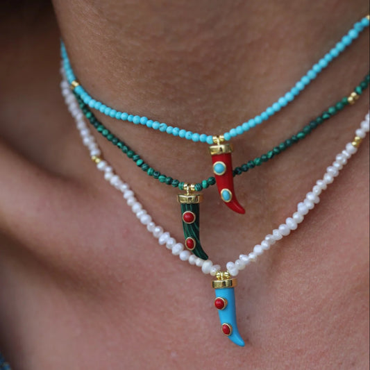 Vintage Style Chili Pepper and Pearl Beaded Necklace in Copper with Plated Finish for Women