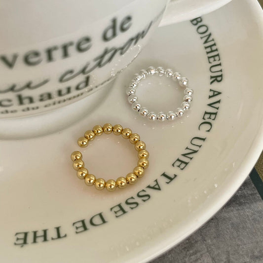 Minimalist Sweet 925 Sterling Silver Round Bead Open Ring for Women