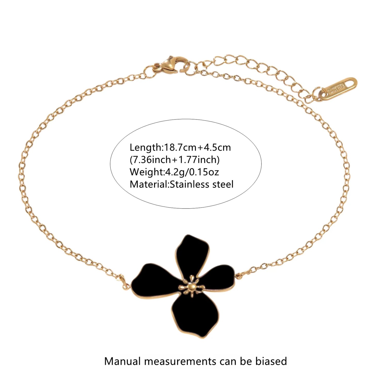 Sweet Drip Oil Floral Stainless Steel Necklace and Bracelet Set for Women