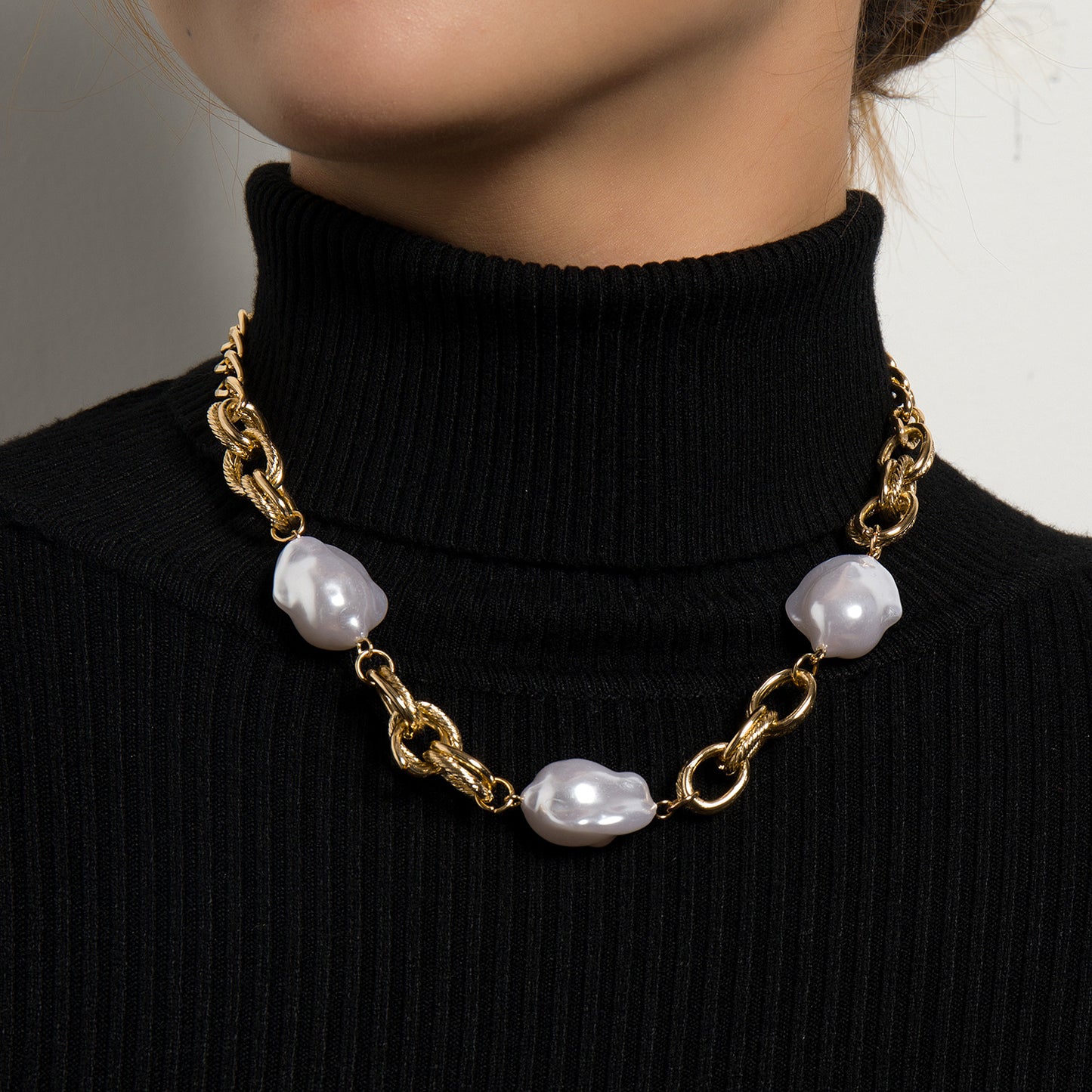 Geometric Pearl Pendant Necklace, Alloy Plated Regular Chain, Women's Fashion Short Choker, Sweet Fresh Style Jewelry