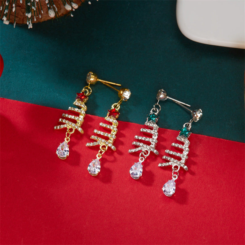 Christmas-Themed Star and Christmas Tree Shaped Dangle Earrings with Teardrop Tassels Zinc Alloy Electroplated for Women