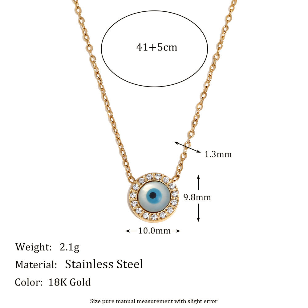 Vintage Evil Eye Pendant Necklace for Women Stainless Steel with 18K Gold Plating Oval and Round Geometric Design