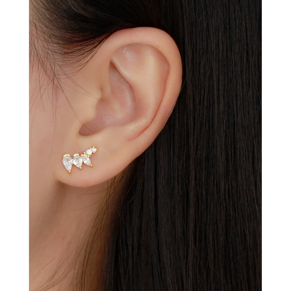 Elegant 925 Sterling Silver Geometric Round Oval Cubic Zirconia Inlay Stud Earrings for Women