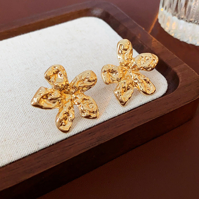 Orecchini Vintage da Donna con Motivo Floreale Geometrico, Placcatura in Oro e Intarsi in Zirconi