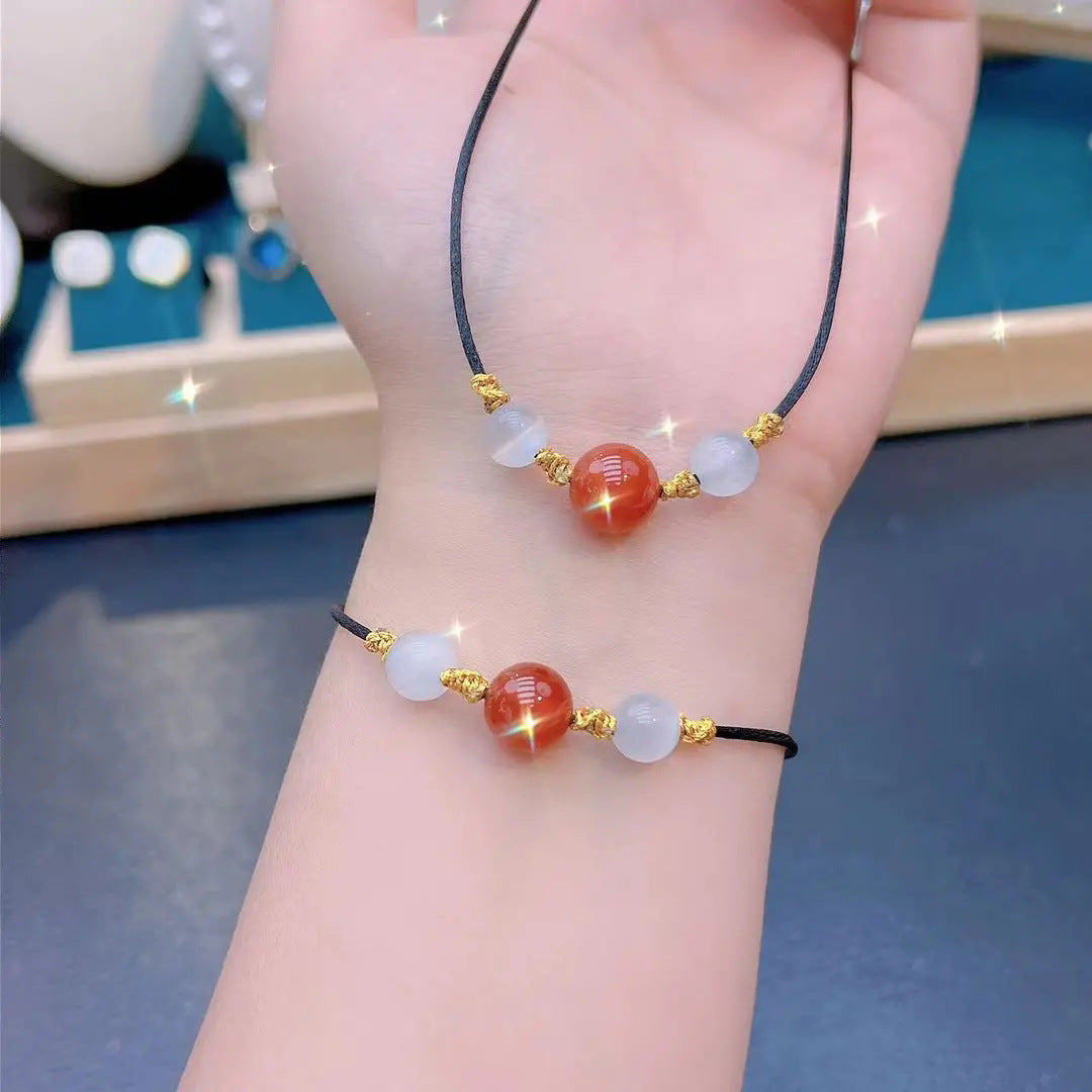 Collana da donna originale con design geometrico e agata, con perle di agata rossa, catena regolabile in corda, stile cinese, collana a clavicola
