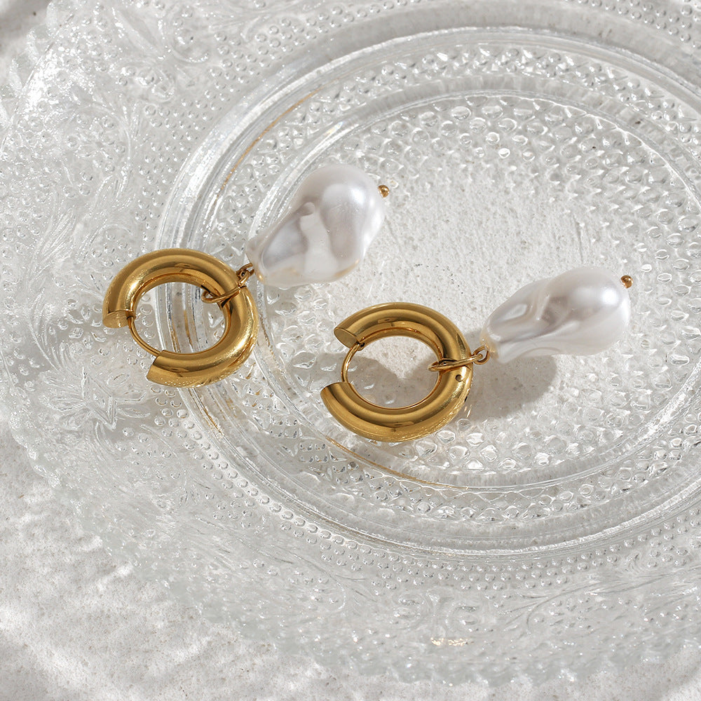 Fashionable Office Style Teardrop-Shaped Stainless Steel Earrings with 18K Vacuum Plating for Women