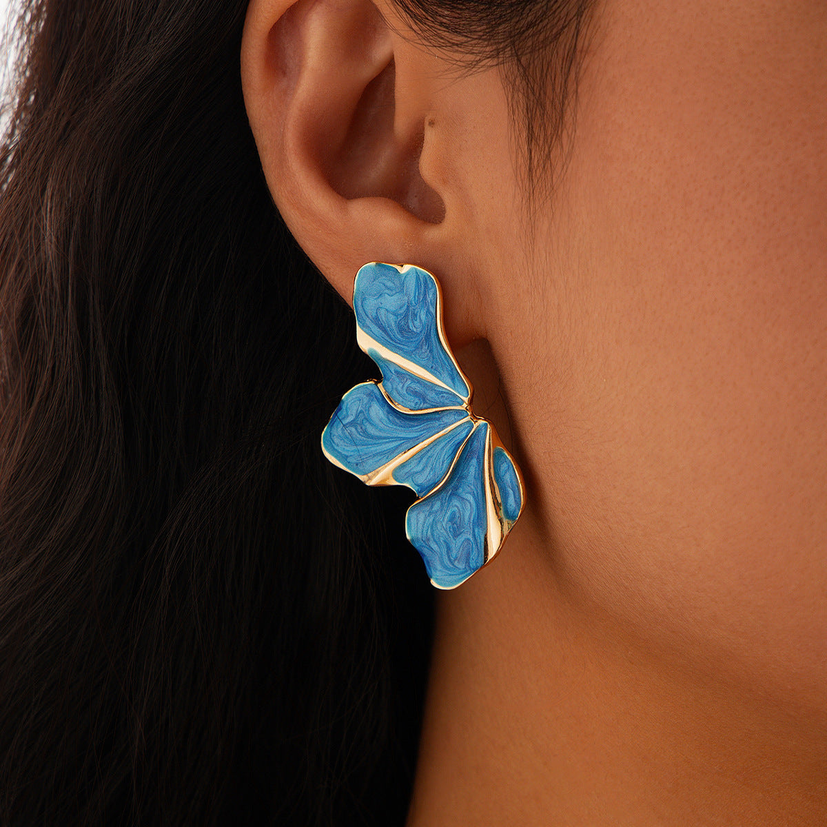 Exaggerated Floral Petal Earrings in Alloy with Enamel Finish for Women