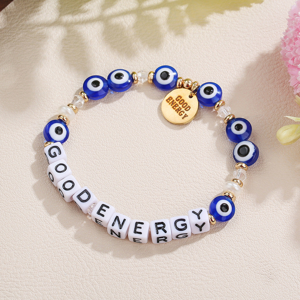 Sweet Acrylic Letter Charm Bar Bracelet for Women DIY Name Beaded Hand Jewelry