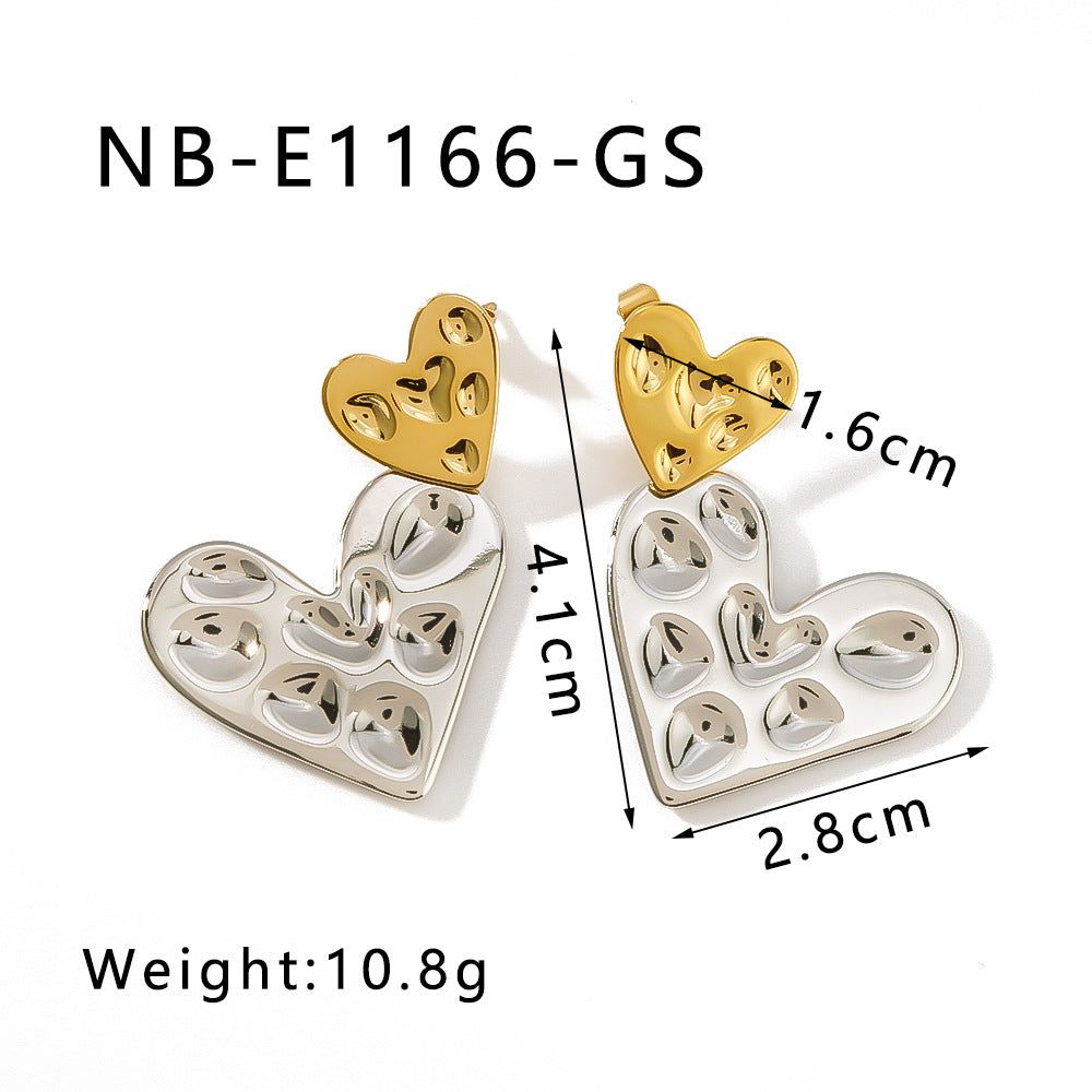 Pendientes colgantes estilo Ins de doble capa en forma de corazón en acero inoxidable con baño de oro de 18K