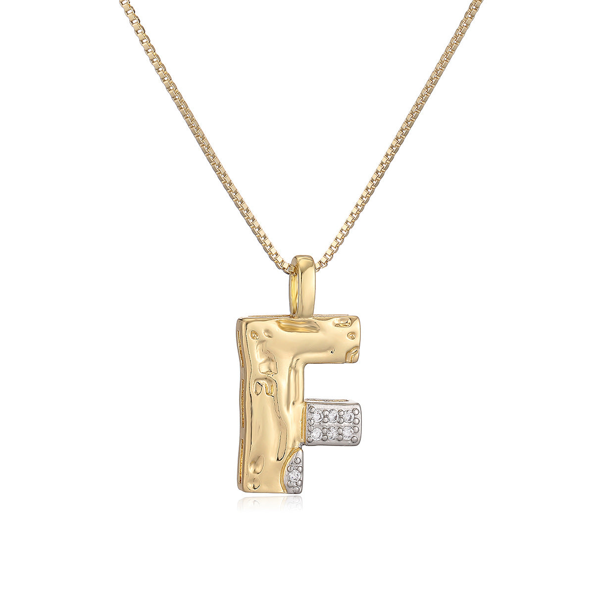 Minimalist Two-Tone Plated Cubic Zirconia Letter Pendant Necklace for Women with Box Chain