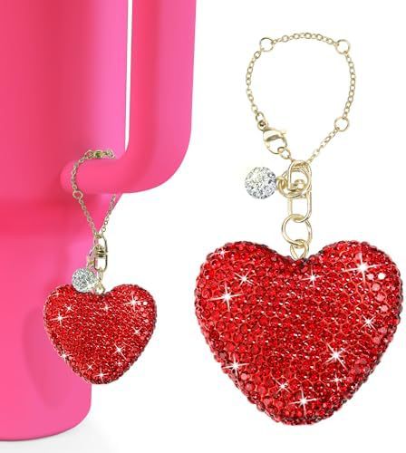 Rhinestone Inlaid Heart and Teardrop Ceramic Charm Bar with Stainless Steel Chain