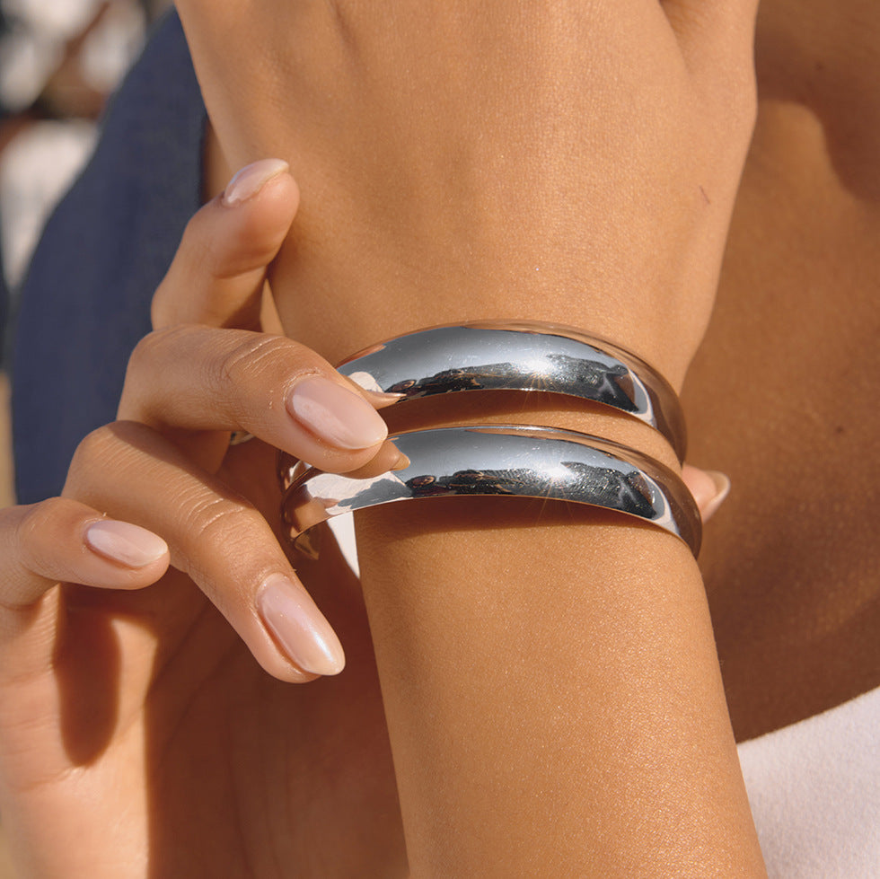 Elegant Geometric Stainless Steel and Titanium Steel Plated Bracelet Ring Set for Women
