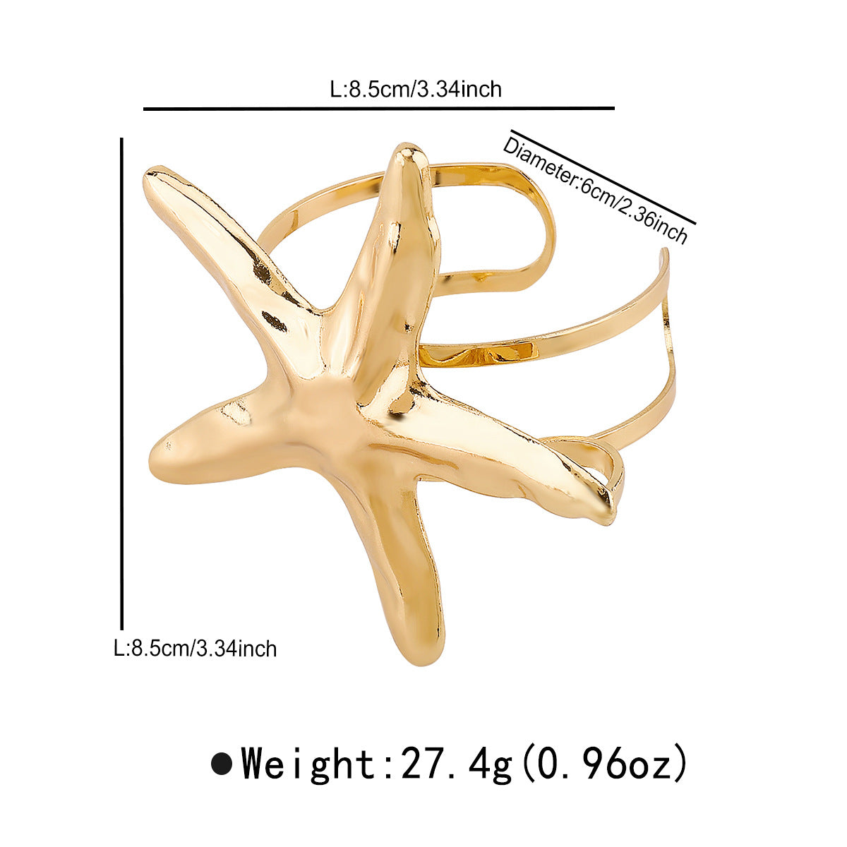Pulsera Abierta Minimalista de Aleación con Acabado Chapado, Diseño de Estrella de Mar y Concha, Ideal para Vacaciones en la Playa