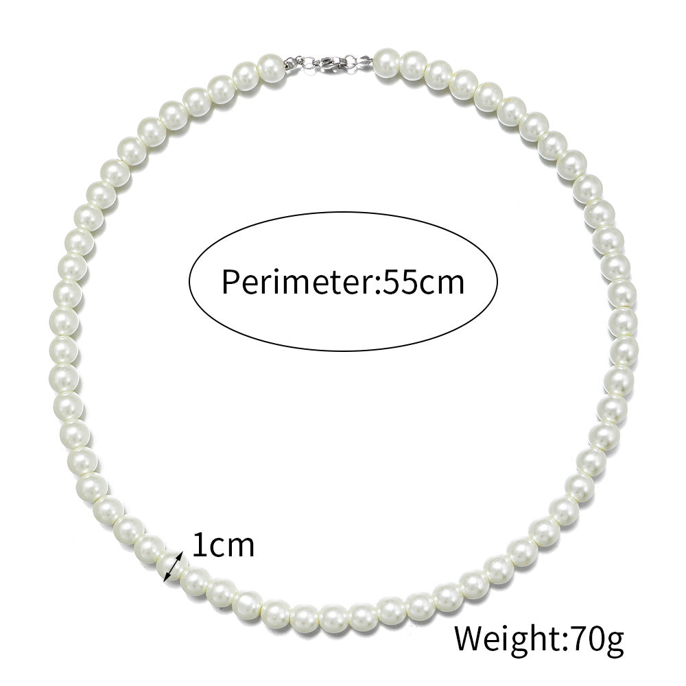 Men's Round Geometric Stainless Steel Pearl Necklace with Alloy Pendant on Cable Chain