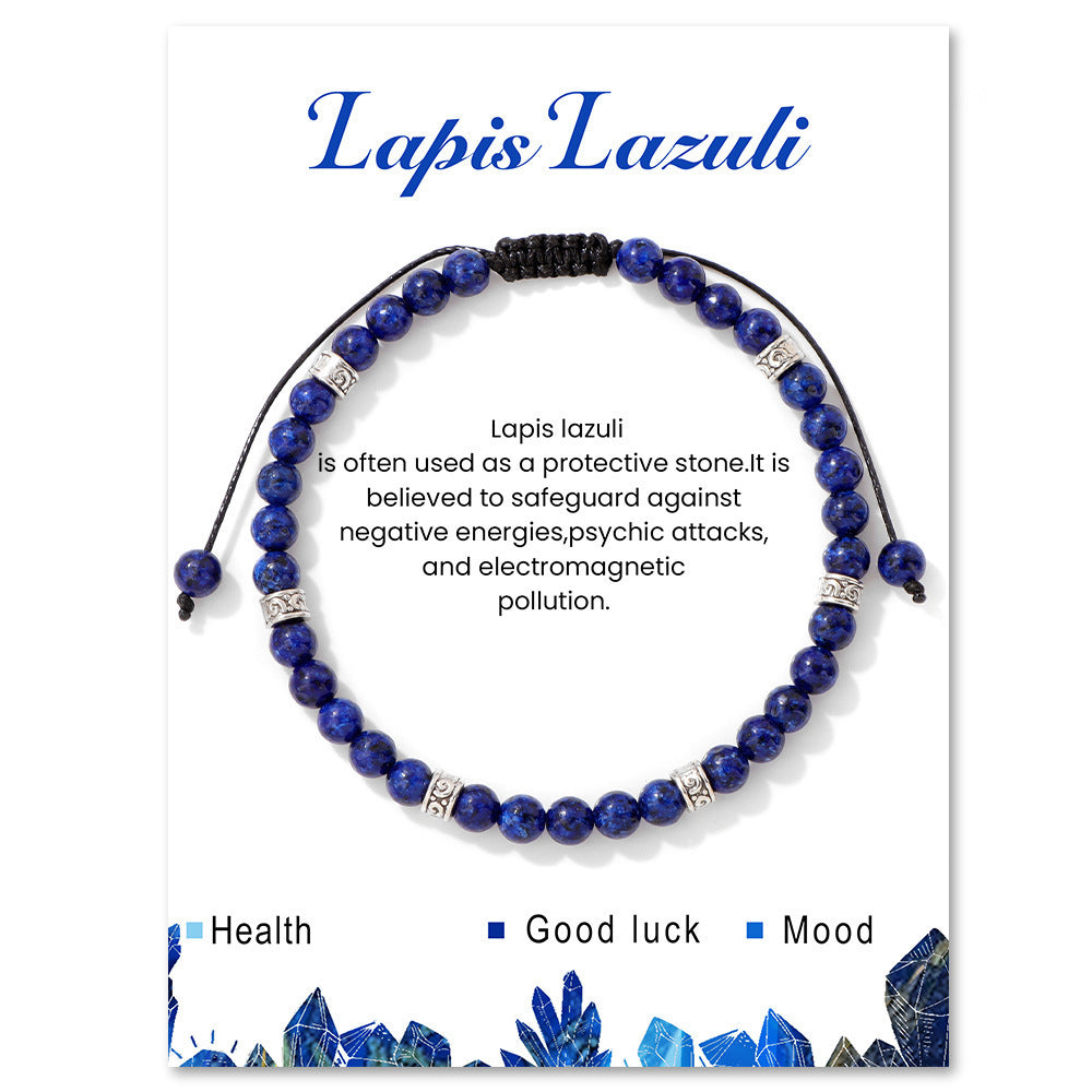 Vintage Minimalist Round Lapis Lazuli Amethyst Beaded Bracelet Unisex Woven Rope Jewelry