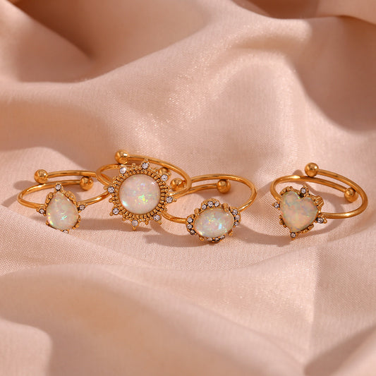 Anello alla moda regolabile in acciaio inossidabile con placcatura in oro 18 carati per donna, forma a cuore, a goccia e geometrica, stile chic da ufficio