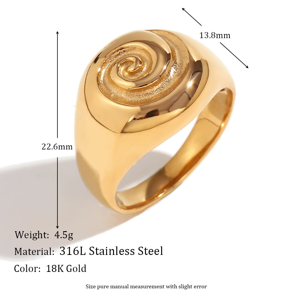 Vintage Geometric Stainless Steel Ring with 18K Gold Plating for Women