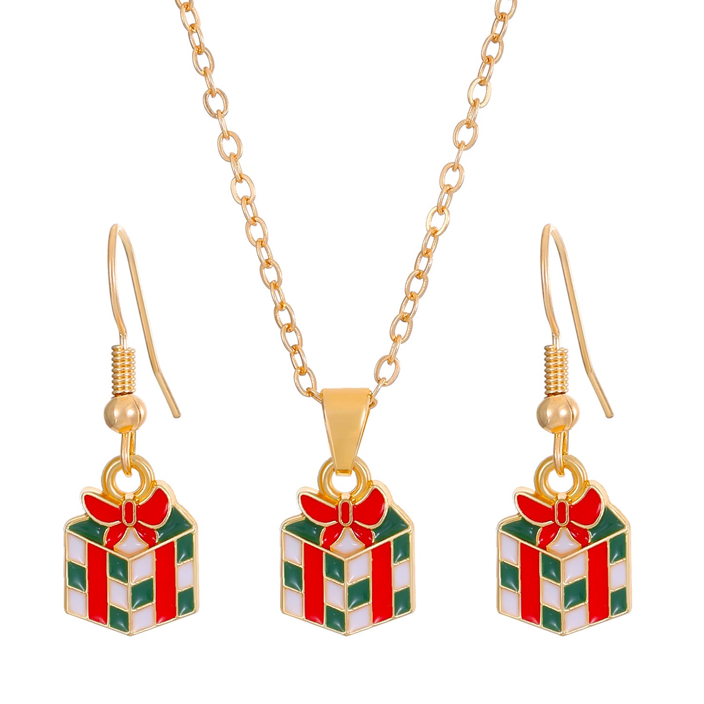 Conjunto de collar y pendientes con temática navideña para mujer, colgante de aleación con motivos de copo de nieve, Papá Noel y campana, joyería festiva minimalista electrochapada