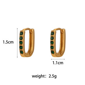 Fashion Minimalist Geometric C-Shaped Zirconia-Set Stainless Steel Earrings with 18K Gold Plating for Women