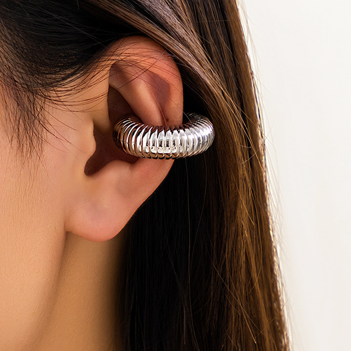 Sweet Striped Round Alloy Plated Ear Cuff for Women