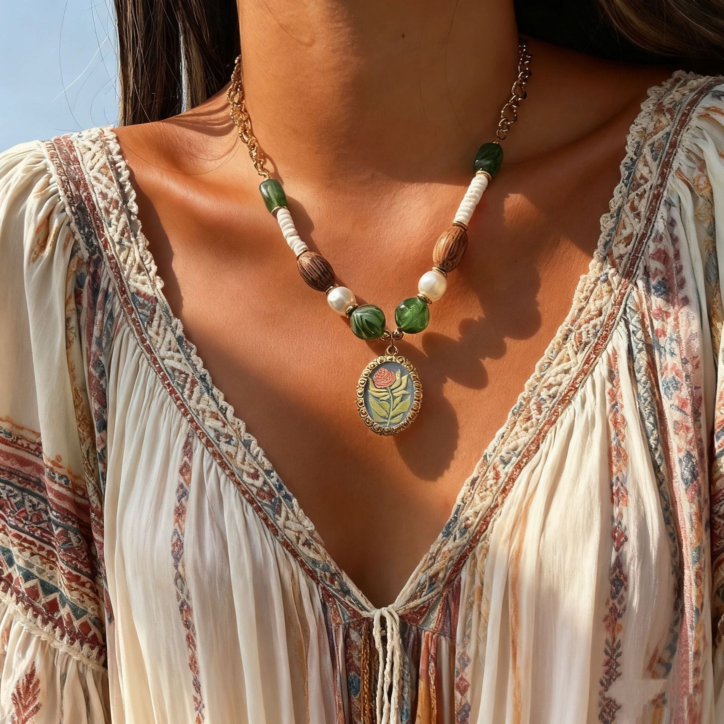 Sweet Minimalist Floral Geometric Plated Stainless Steel Necklace for Women