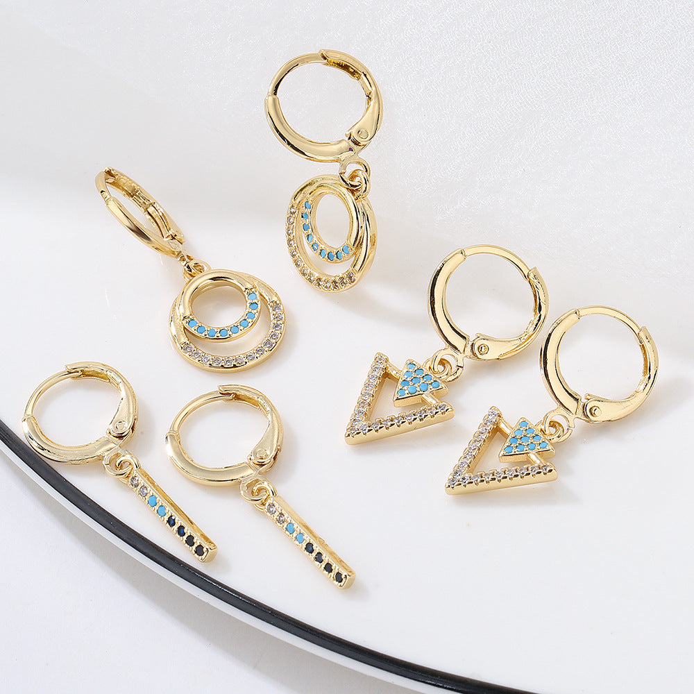 Orecchini Minimalisti Geometrici in Rame Placcati Oro 18K con Zirconi Micro-Pave