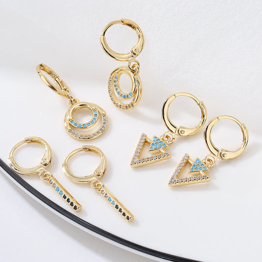 Pendientes Geométricos Minimalistas de Cobre con Baño de Oro de 18K y Circonitas Micro-Engastadas
