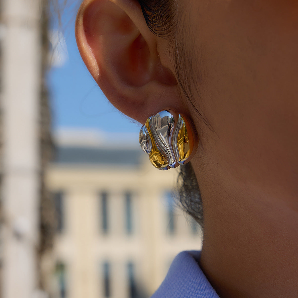 Orecchini a polsino geometrici in acciaio inossidabile con placcatura in oro PVD per donne, orecchini autunno/inverno alla moda e sofisticati