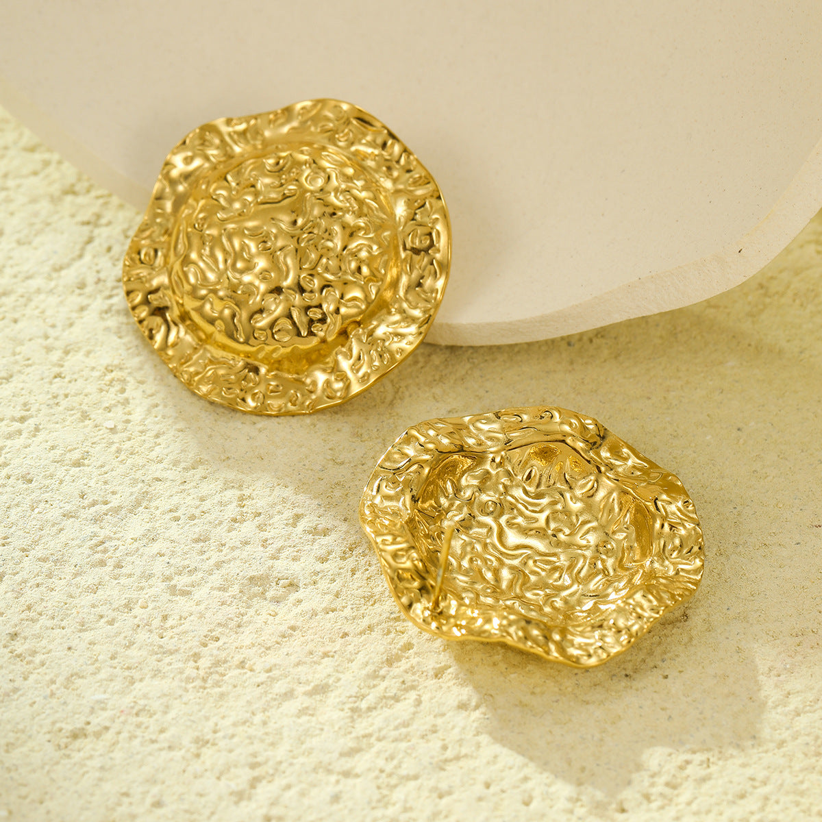 Pendientes de acero inoxidable circulares martillados estilo vintage para mujer, aretes hipoalergénicos de acero de titanio