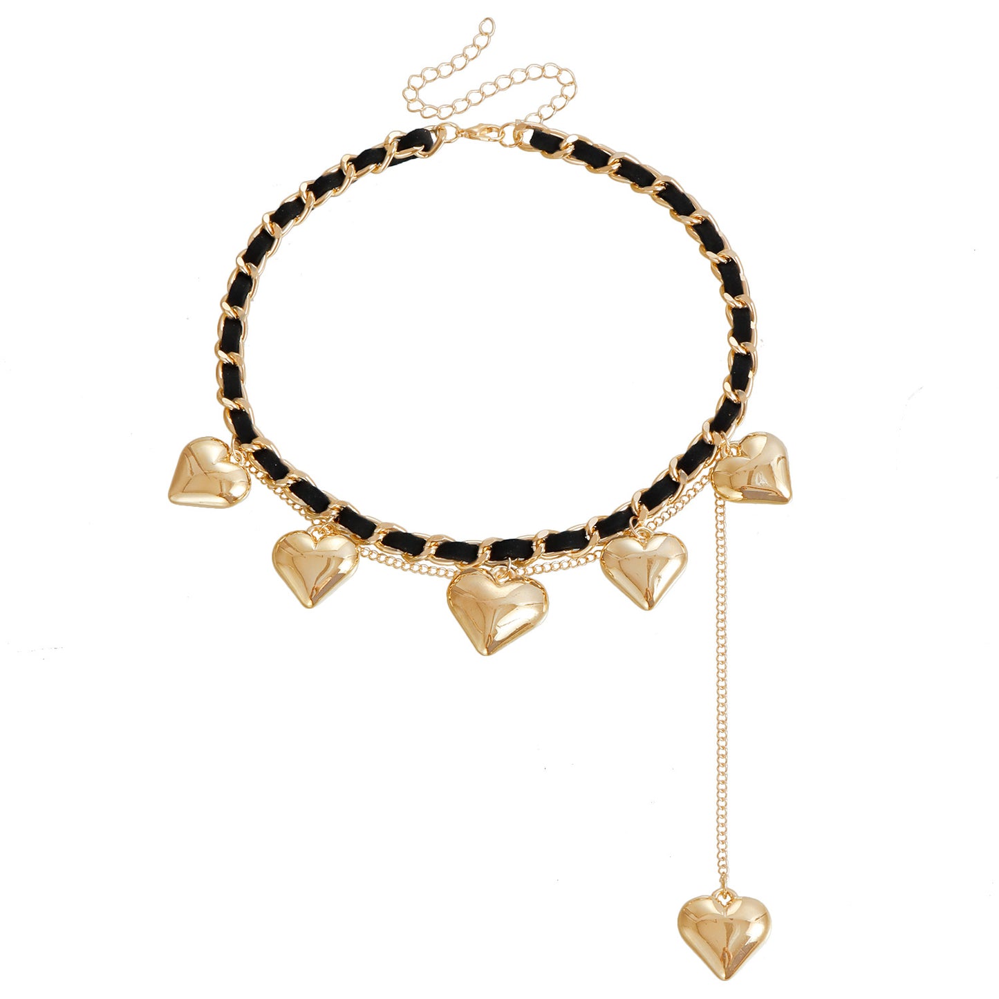 Y2K Style Heart-Shaped Electroplated Metal Choker Necklace with Velvet Cord and Tassel Accent for Women