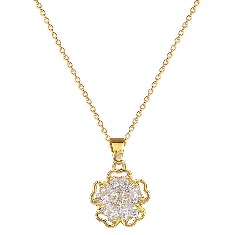 Minimalist Floral Hollow-Out Necklace and Earrings Set in Titanium Steel with Plated Finish for Women