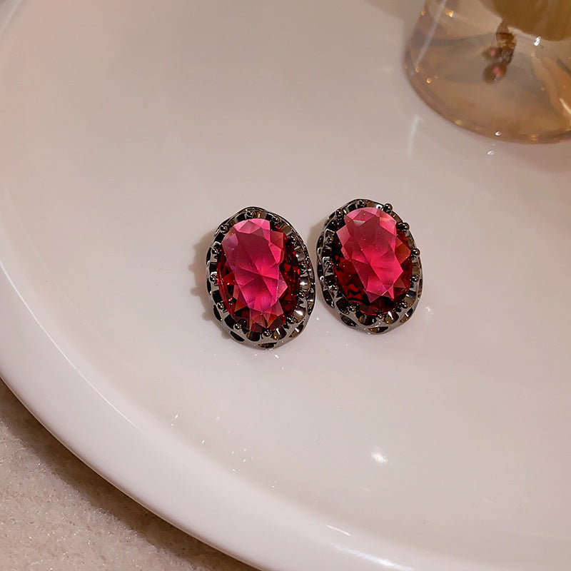 Elegant Geometric Dangle Stud Earrings for Women with Red Tassels, Alloy Base and Gold Plated Finish
