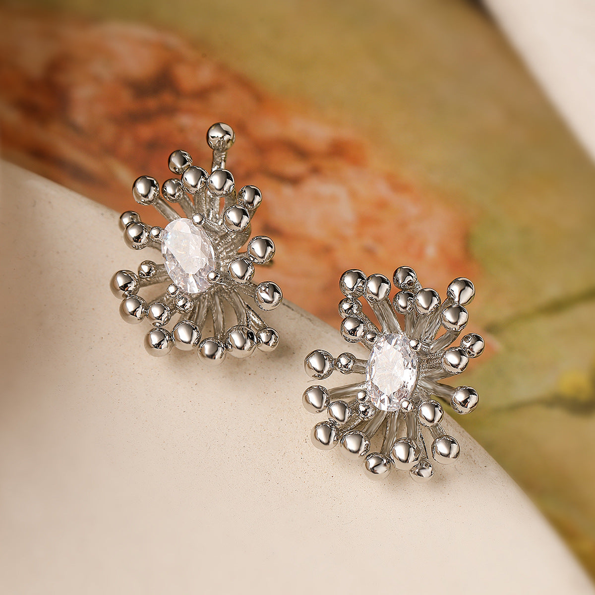 Minimalist Floral-Shaped Copper Earrings with Gold Plating and Zircon Inlay for Women