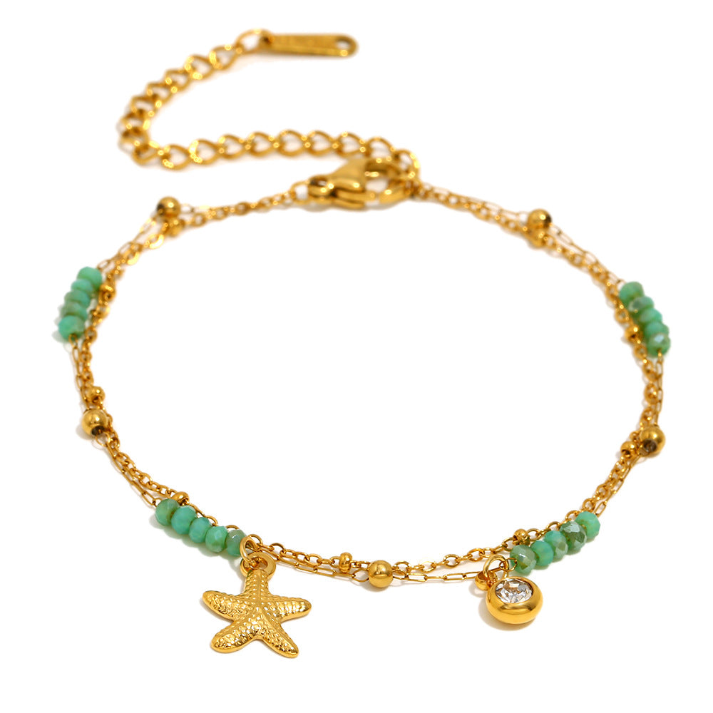 Bracciale da donna a doppia catena con stella marina in acciaio inossidabile placcato oro 18 carati, geometrico, minimalista e alla moda