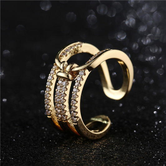 Geometric Micro-Inlaid Cubic Zirconia Brass Ring for Women