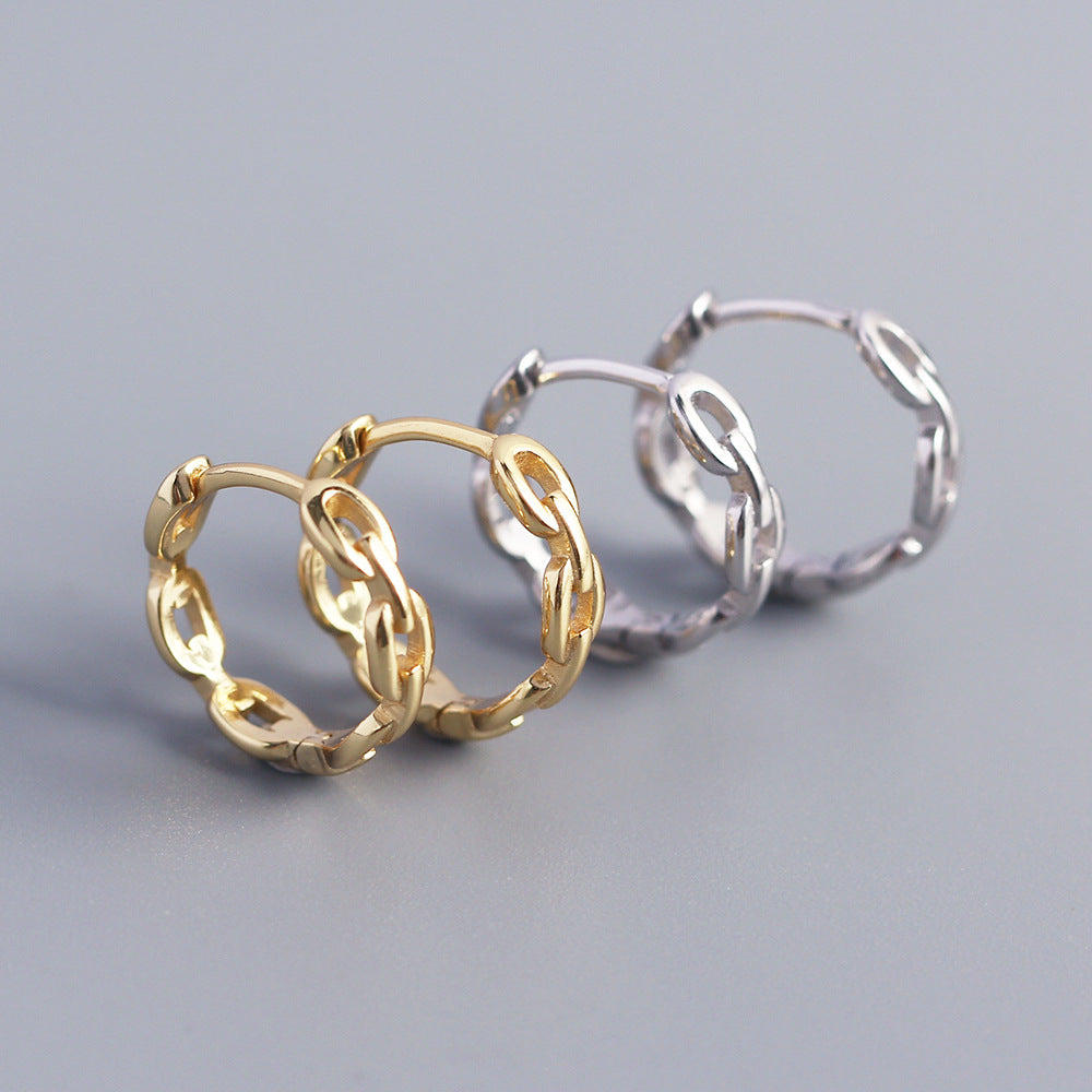Minimalist Cold-Tone Silver Ear Cuffs with Metal Chain Design for Women S925 Sterling Silver Electroplated Earrings