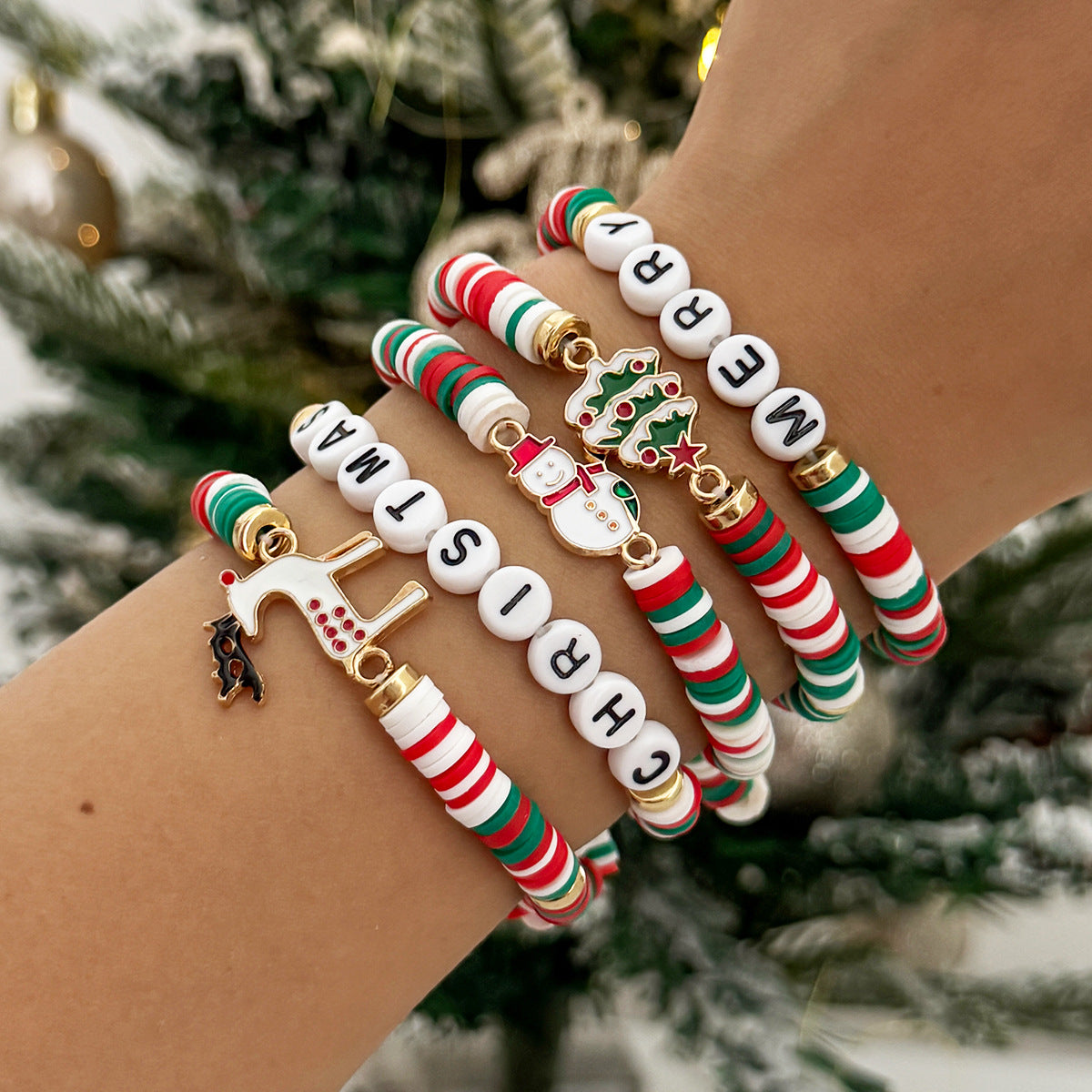 Minimalist Letter Resin Beaded Stretch Bracelet for Women