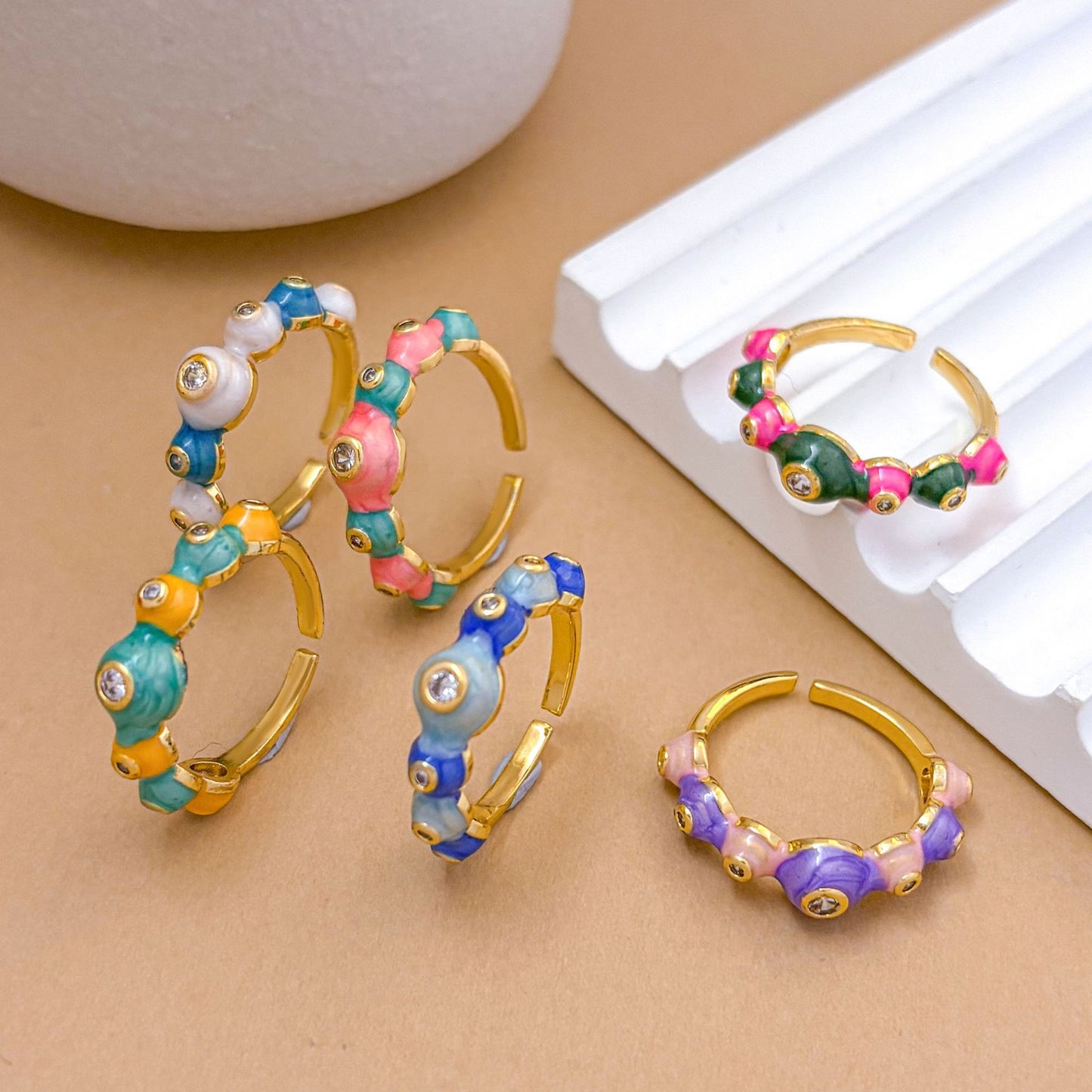 Sweet Gold Plated Brass Adjustable Ring with Bow and Bubble Elements for Women